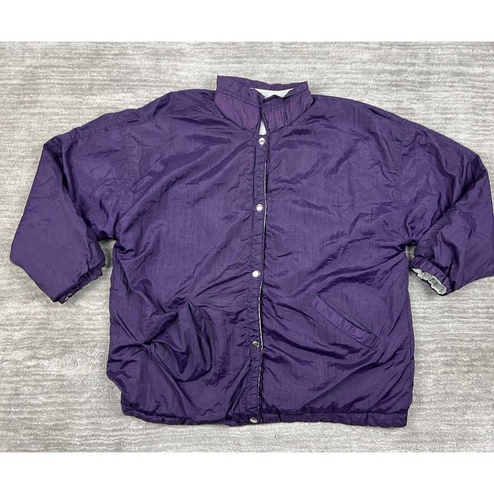 British Mist Windbreaker Jacket Women Medium Purple Vintage 90s Snap Front Retro